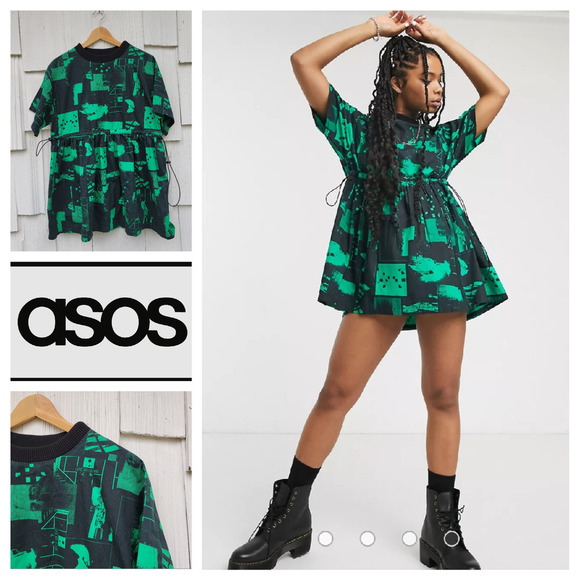 ASOS COLLUSION smock mini dress in graphic print 2 - Picture 1 of 8